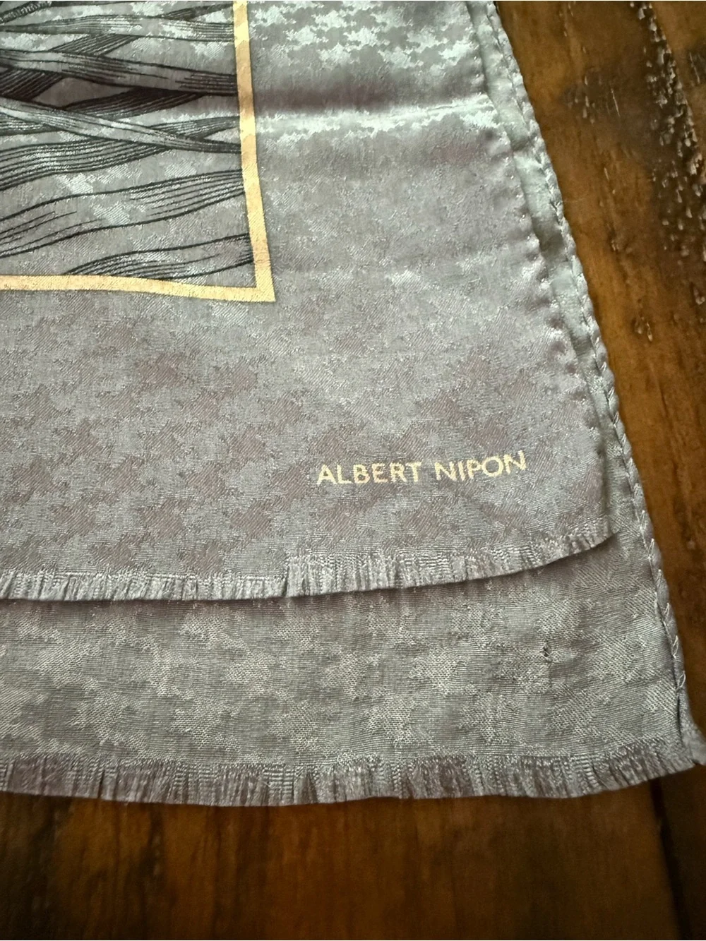 Albert Nipon Rectangle Silky Grey and Yellow Botanical Print Scarf Wrap